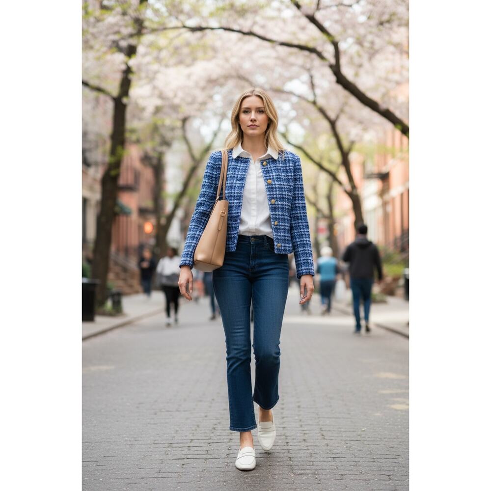 NWT J. CREW JACKET LADY BLAZER BLUE GOLD TWEED CLASSIC PREPPY WORK OFFICE CASUAL - Picture 2 of 16